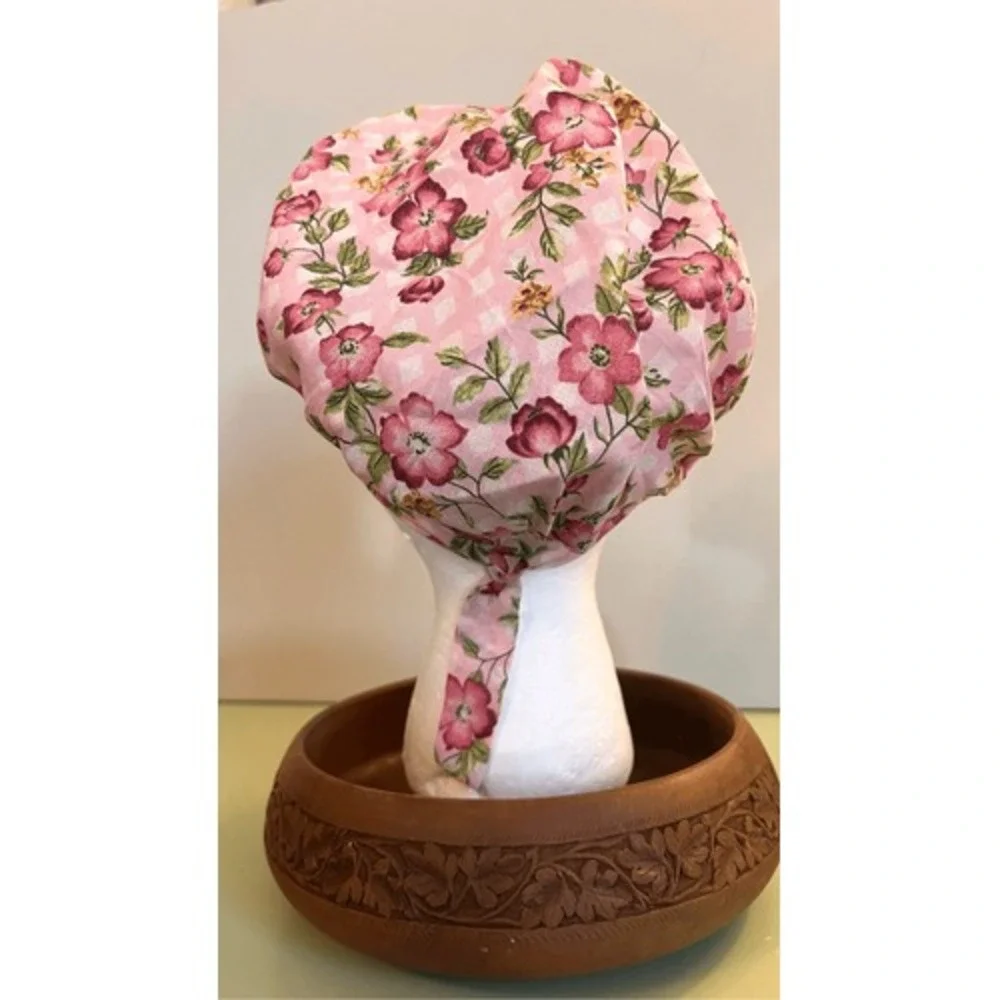 Vintage handmade Floral Print Hair‎ Bonnet Hat Sleeping Tie Button - Picture 5 of 9